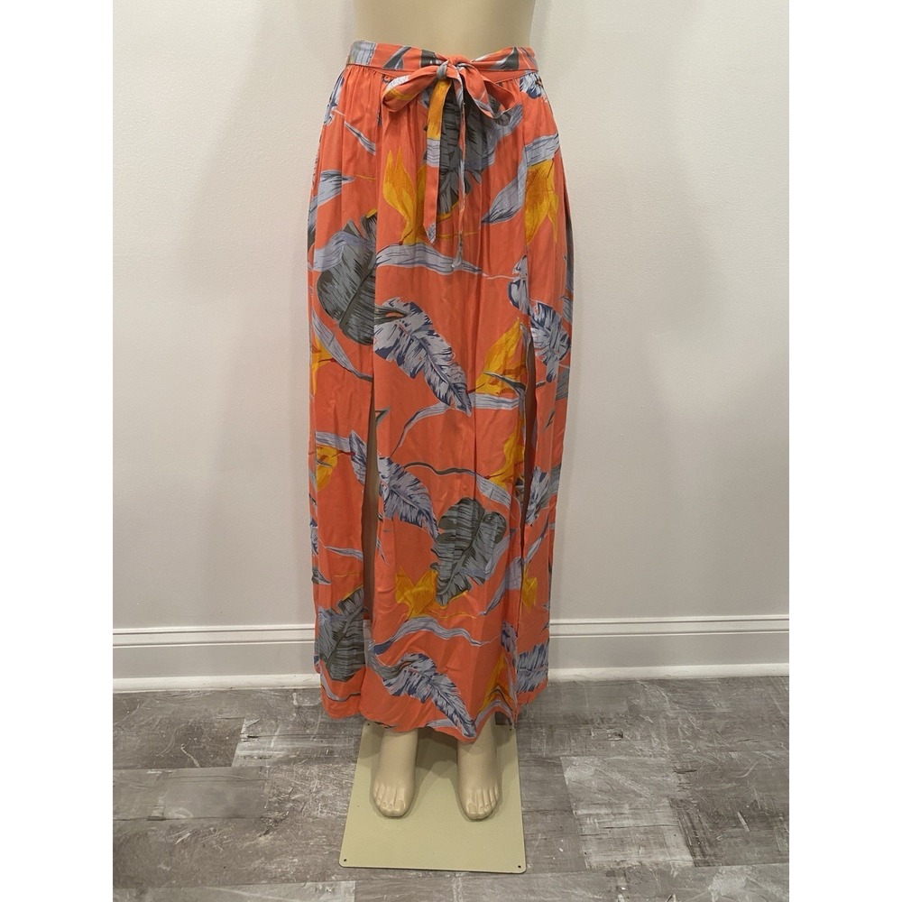 Patrons Of Peace Maxi Skirt Tropical Print Orange Palm Leaf Vacation SZ XS NWOT
